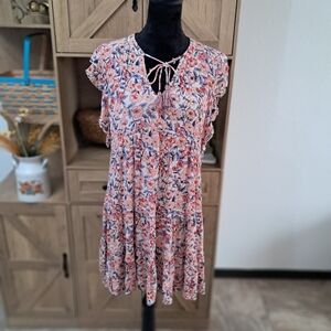 Knox Rose Mini Tiered Dress Ruffles Light Pink Floral Print Sz Md Cottagecore